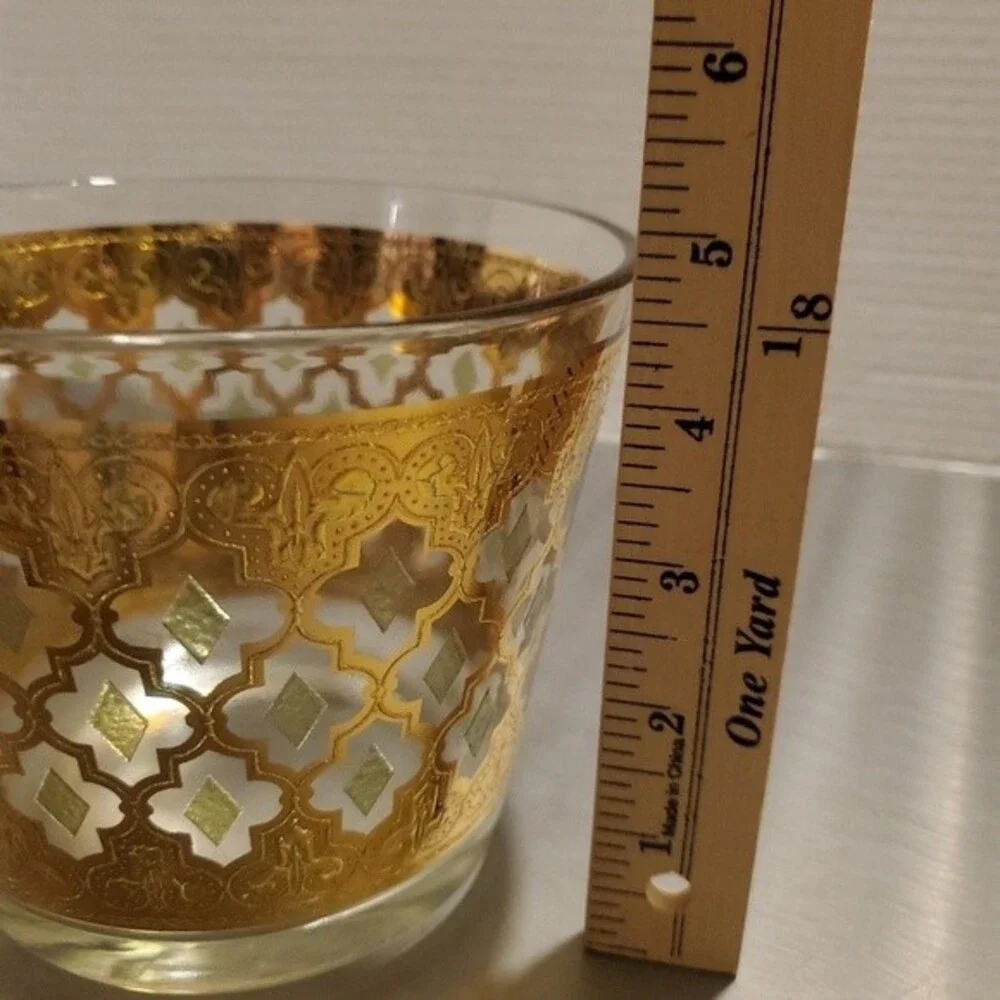 Vintage Culver Valencia 22K Gold Green Diamond Glass Ice Bucket MCM